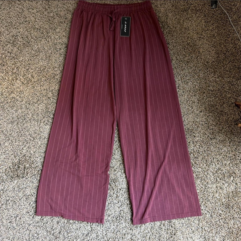 Striped Burgundy Wide-Leg Pants